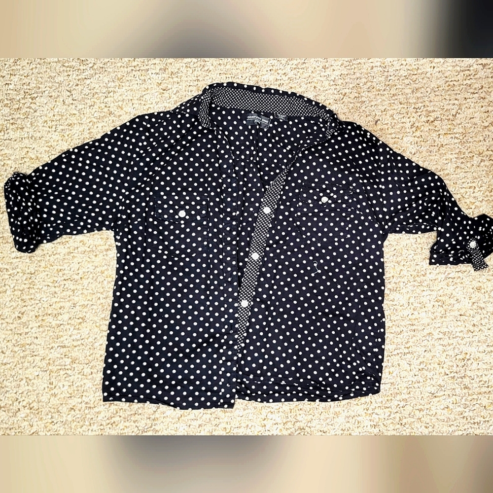 Polka Dot Button Up Shirt - Black and White